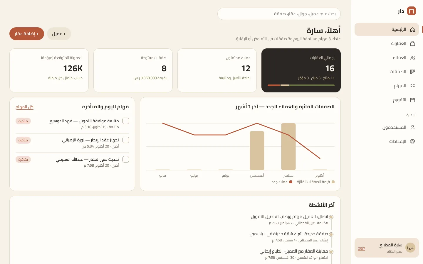 Dashboard Development: Dar — Real Estate CRM